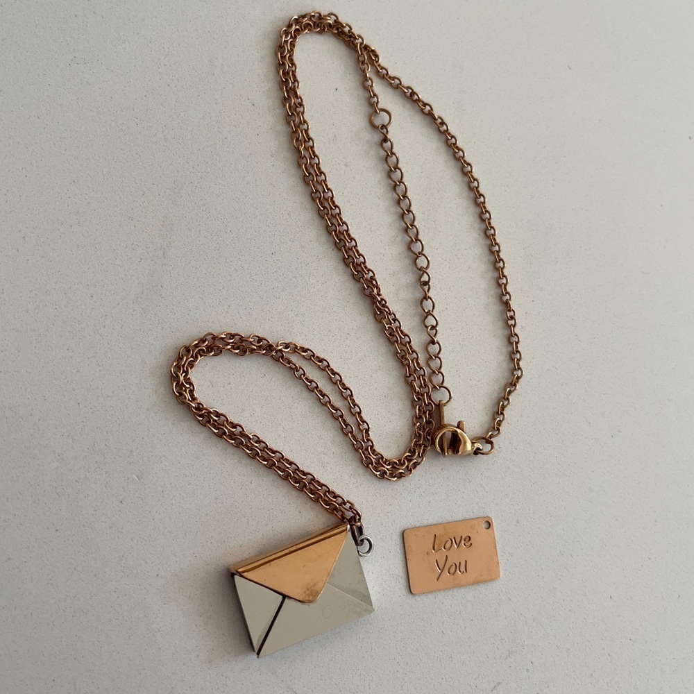 ENVELOPE Necklace Stainless Steel Rose Gold and Silver Tone Love You Letter